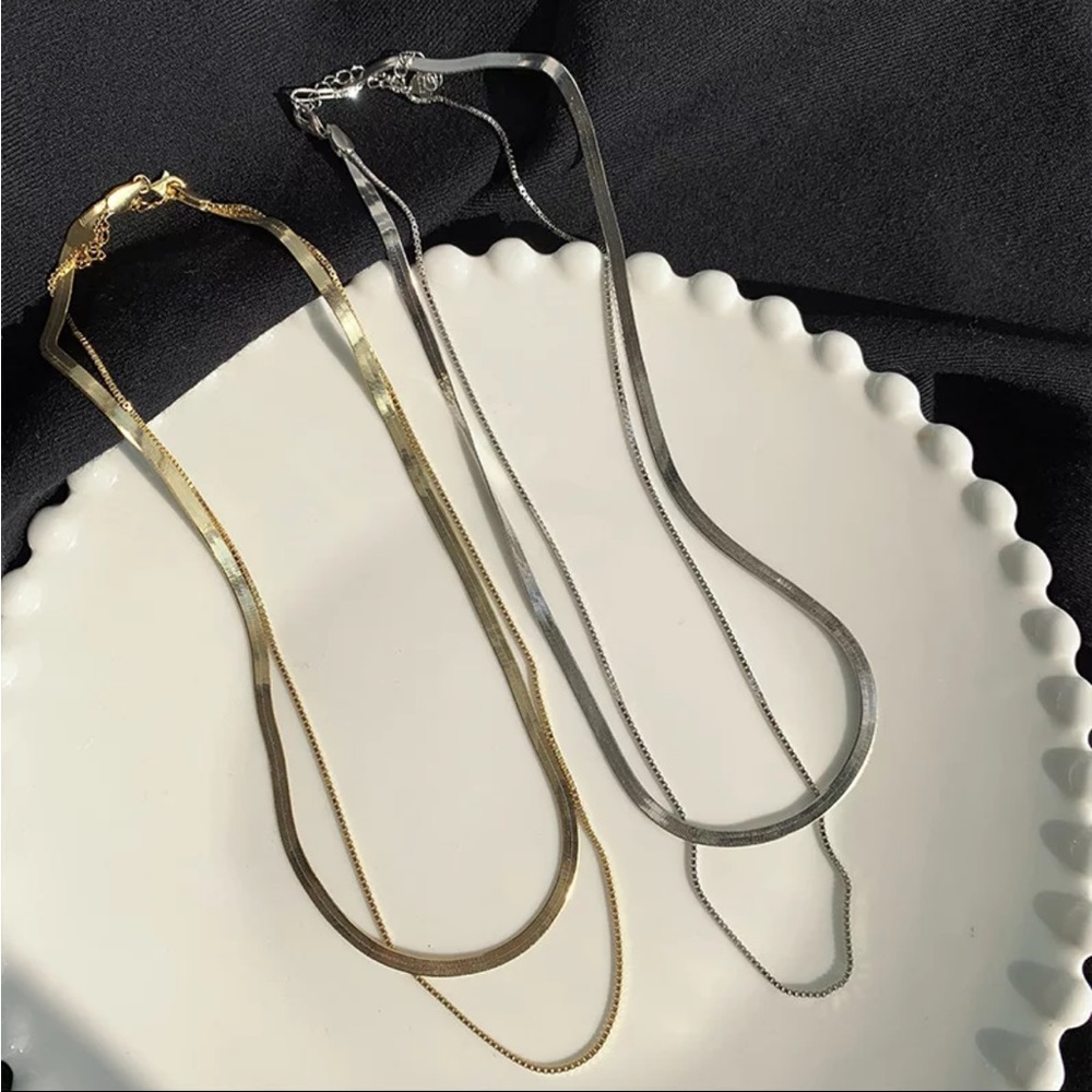 NEW GOLD DOUBLE LAYER 925 STERLING SILVER NECKLACE, NICE NECKLACE, CUTE NECKLACE - Picture 3 of 4